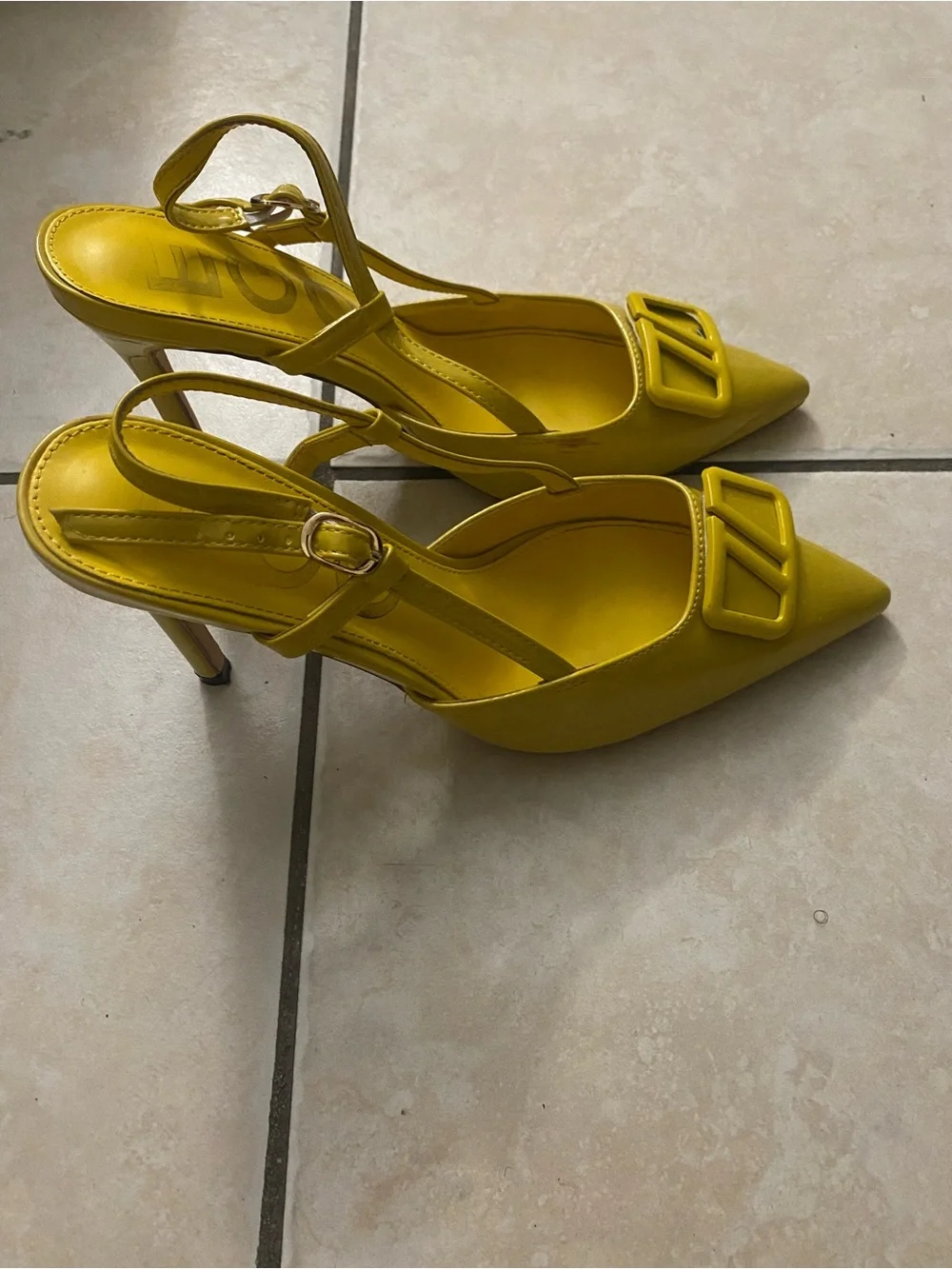 Yellow Pointed-Toe Slingback Heels